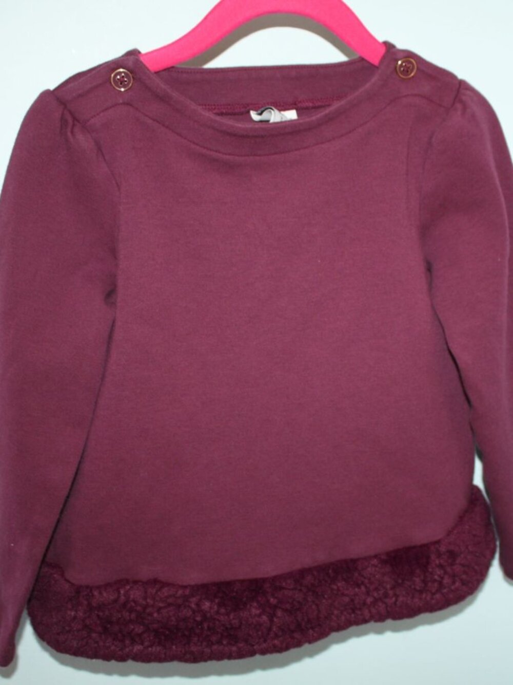 Janie and Jack Size 5 HIGHLAND Burgundy Faux Fur Trim Long Sleeve Top
